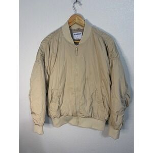 Old Navy Womens Tan Beige Oversized Bomber Jacket Full Zip Gathered Sleeve L
